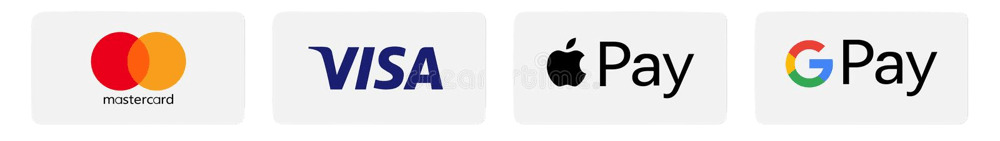 Visa, Mastercard, Apple Pay, Google Pay